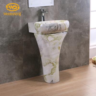 China Colorful Two Piece Ceramic Hand Wash Bathroom Pedestal Sink Floor Stand for sale