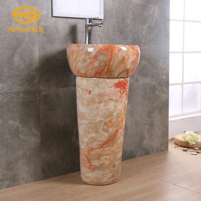 China Hand Wash Sanitary Ware Ceramic Basin With Pedestal Marble Pedestal Wash Basin Free Standing for sale