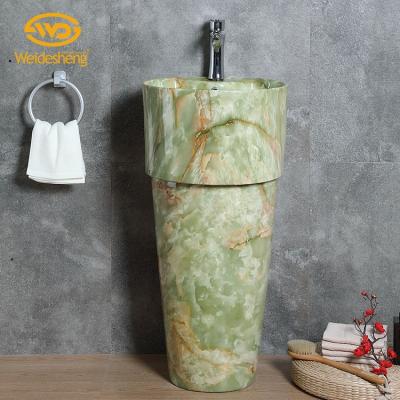 China Hand Wash High Price Handmade Color Ceramic Pedestal Hand Stand Wash Basin for sale