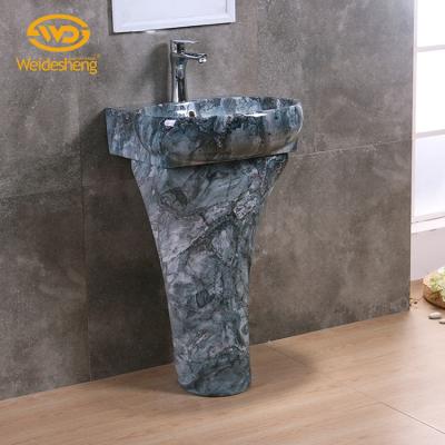 China Hand Wash Chinese White Ceramic Bathroom Pedestal Wash Basin Outdoor Wash Basin Sink Two Piece Sink for sale