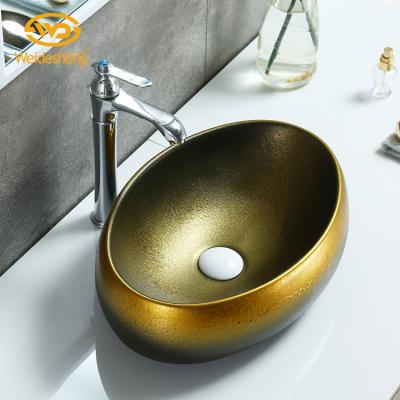 China Unique Easy Clean Design No Hole Around Gradient Black Color Gold Ceramic Hand Decorated Custom Art Wash Sink Basin for sale