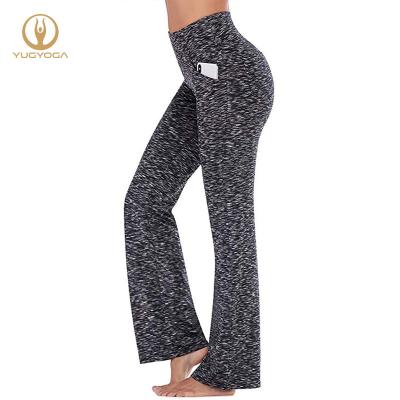 China New Arrivals Breathable High Waist Women Workout Wide Leg Pants Yoga Pants Gaiters Flare Yoga Pants With Pocket for sale