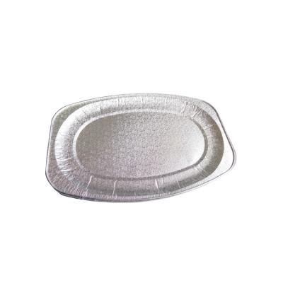 China Large Size Embossed Embossed Aluminum Foil Food Container Oval Tray for sale