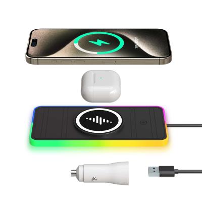 China 15W Magnetic Wireless Charging Car Use Silicone Pad Charger For Qi Phone Apple/Samsung Earbuds for sale