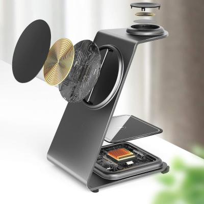 China Aluminum Alloy Magnetic Wireless Charger for IPhone Samsung Qi Phones Earbuds and iWatch for sale