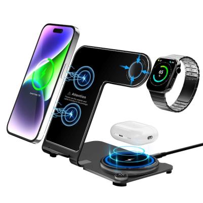 China Stylish 3 In 1 Aluminum Alloy Wireless Charging Stand with High Charging Effeciency for sale