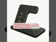 T258 Wireless Fast Charger 5-In1 Folding Charger Support 15W/10W/7.5W/5W With Night Light Dual Coil-Charger