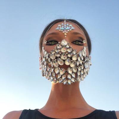 China Newest European and American Style Hot Selling Rhinestone Masks Bling Party Stone Mask For Face Jewelry Women Men Mask for sale