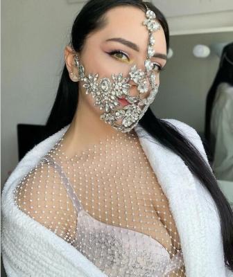 China Hot Selling Halloween European and American Style Crystal Mask Cover Jewelry For Women Handmade Shiny Rhinestone Halloween Mask Jewelry for sale