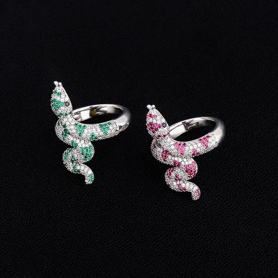 China New CLASSIC Snake Shaped Ring Bing Zircon Personality Hip Hop Diamond Ring for sale