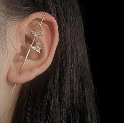 China Factory Price CLASSIC Gold Plated Zircon Butterfly Earring Ear Wrap Ear Wrap 18k Butterfly Earring Hook Pin for sale