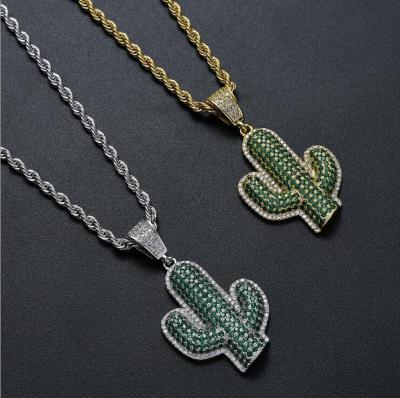 China CLASSIC CZ Cactus Pendants Women Mens High Quality Hip Hop Necklace Party Jewelry Gift for sale