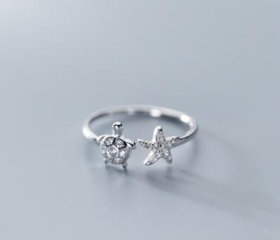 China CLASSIC Wholesale Jewelry 925 Sterling Silver Ring Jewelry Sea Turtle and Starfish Wholesale Animal Ring for sale