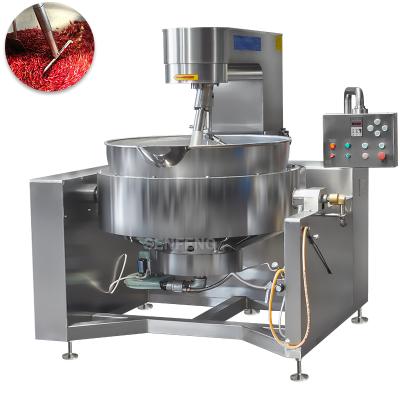 China Vegetable Processing Plant Gas Heating Tomato Sauce Hot Sauce Cooking Blender Kettle With Blender Gas Cook Machin for sale