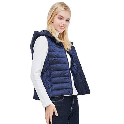 China Wholesale Slim Lightweight Warm Stripper Plus Size Women's Hooded Chaleco Waistcoat Vest Down Jacket Winter Coat for sale