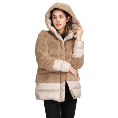 China Plus Size Customized Warm Hooded Bubble Down Plus Size Women Winter Lady Jacket Faux Fur Coat for sale