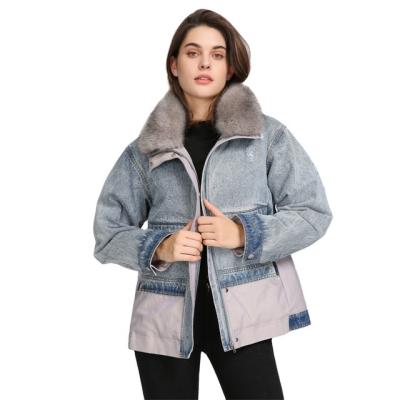 China Plus Size Customized Ladies Faux Fur Collar Washed Women Winter Coat Jeans Denim Jacket for sale