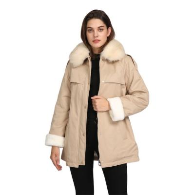 China Plus size customized faux fur collar warm ladies down coat plus size women abrigo parka jacket winter for sale