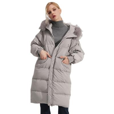 China Fashion Collared Wholesale Fur Hooded Women Long Winter Coat Down Jacket Clothes for sale