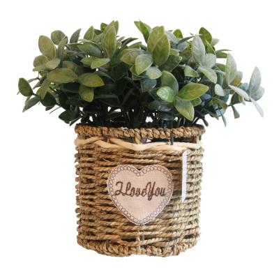 China Art Decor Artificial Rattan Basket Bonsai Evergreen Plant For Countertop Decor for sale