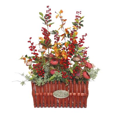 China High Quality Environmental Friendly Artificial Red Berry Flower Basket Rose Flower Basket For Home/Wedding/Garden Decor for sale