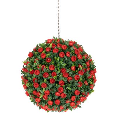 China Art Decor Wholesale Plastic Rose Flower Grass Ball Artificial Topiary Grass Ball For Mall Decor for sale