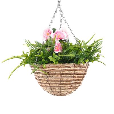 China Home Outdoor Decoration Garden Decotation Plastic Pink Azalea Hanging Artificial Flower Baskets Made in China for sale