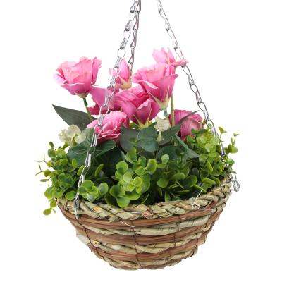 China Spring Simple Wholesale Home Flower Arrangements Decotation Decor Artificial Flower Decorative Home Hanging Basket for sale