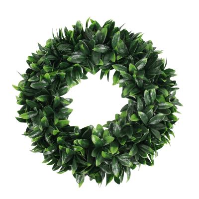 China Home Decotation Handmade Natural Leaves Greenery Front Door Wreath Green Spring Artificial Wreath For Indoor Decor for sale