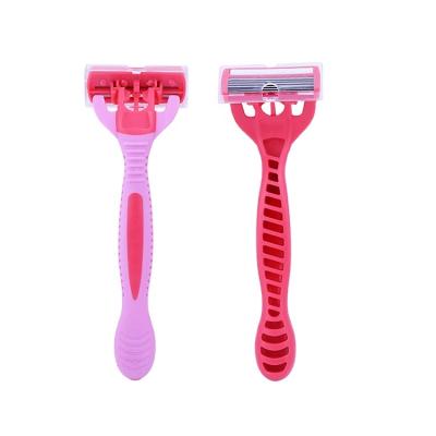 China Six Blade PearlMax hot sale 2pcs/set poviting head disposable razors with rubber handle, women lady shaving razor 6 blades for sale