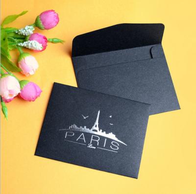 China Wholesale Good Quality Gift Wrap Gold Foil Stamping Black Paper Envelope With Thank You Card for sale