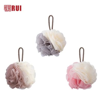 China EXFOLIATE 50g Customized Soft Exfoliating Foamy Bath Soap Balls Flower Mesh Sponges Body Scab Buddy Shower Puffs for sale