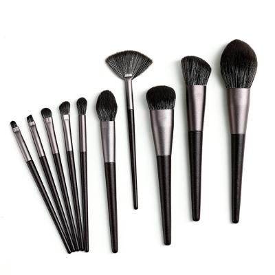 China Angular Blush Hair 10pcs Soft Dense Synthetic Wooden Handle Makeup Brushes Custom Logo Beauty Brush For Base Blush Loose Powder for sale