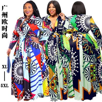 China Autumn plus size 2021 plus size women's dresses printing long sleeve women's fabrics Maxi Ladies Dress For Fat prom for sale