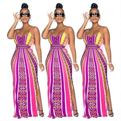 China African Print Suspender Dress Women Summer Anti-Static Clothing Side Split High Waist Women Casual Maxi Dress for sale