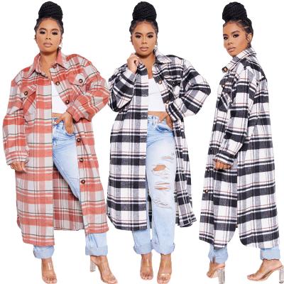 China 2021 Viable Women's Clothing Wholesale Fashion Casual Classic Plaid Coat Straight Woolen Jacket Long for sale