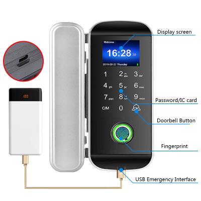 China Metal Proof ABS Housing XM-108S Fingerprint Door Lock Glass Door Lock With Fingerprint Smart Lock For Office Frameless for sale