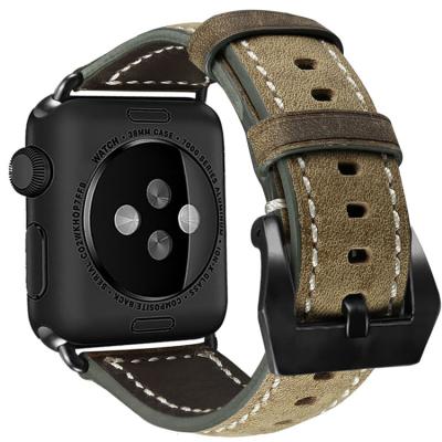 China Coolyep Buckle Genuine Leather Watch Band Replacement Shockproof Strap Retro Style For Apple Watch 6 SE for sale