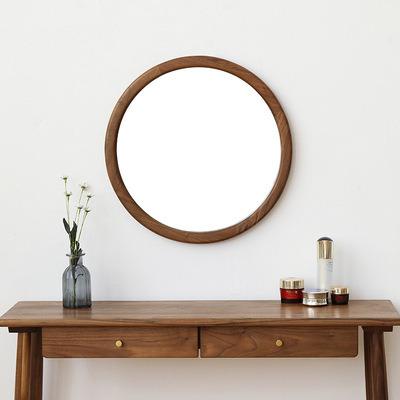 China Antique Style Table Magnifying Wood Mirror Framed Round With Walnut Wood Wall Mounted Suitable For Homestay Hotel Vanity And Make Up for sale