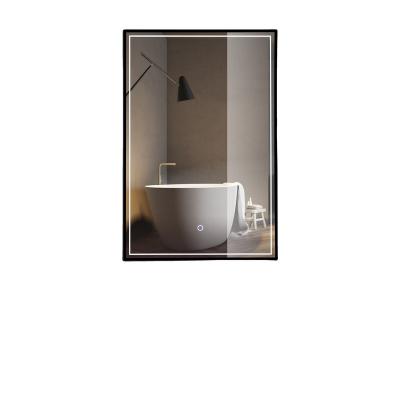 China Decorative Magnifying Mirrors Living Room Black Metal LED Frame Dimming Mirror for sale