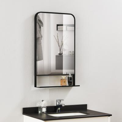 China Magnifying Mirror with Shelf SUS304 Metal Framed Matte Black for sale