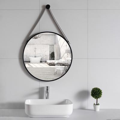 China Wall Hanging Magnifying Mirror with Black Frame for Bathroom and Bedroom Hanging Mirror with Optional Leather or Metal Belt for sale