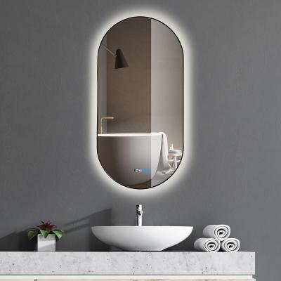 China 2022 Low Price Promotion Enlargement Bath Smart Mirrors Extra Narrow Aluminum Black Metal Framed With LED Lights For Dressing And Make Up for sale