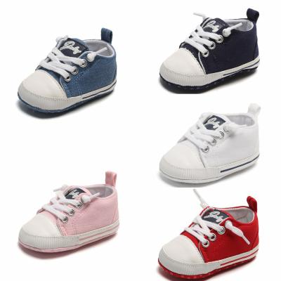 China 1 Year Old Baby Boy Girl Newborn Sneaker Soft Canvas Anti-Slip Baby Shoes Flat Shoes for sale