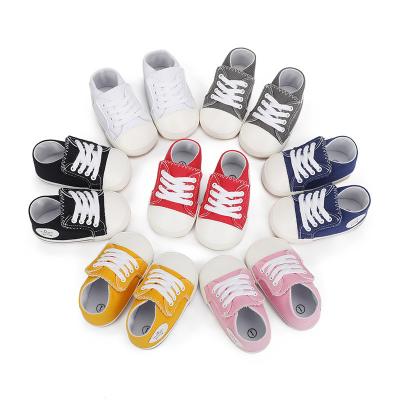 China Flat Factory Directly Sell 7 Colors ODM/OEM Newborn Unisex Rubber Baby Canvas Shoes Prewalker Unique Infant Shoes for sale