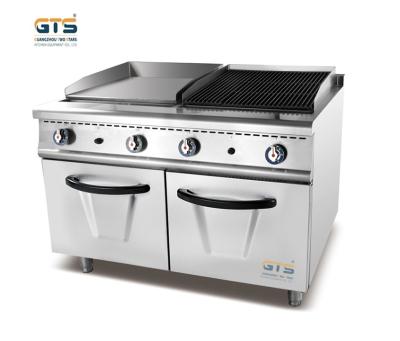 China Hotel Commercial Gas Half Flat Griddle Half Lava Rock Grill Range Series with Cabinet 1200mm BBQ Steak Cooking Frilling Supply à venda