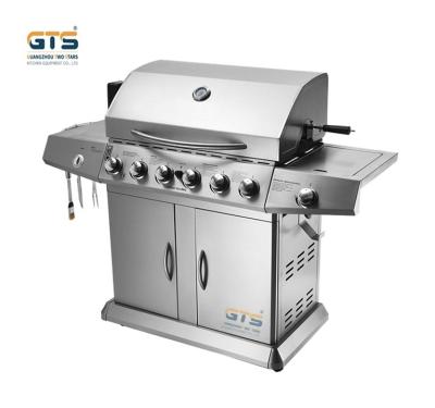 China Outdoor Gas 4 burners BBQ stainless steel Barbecue Grill and Chicken Roaster Rotation with a Cabinet BBQ Mashawi Steak Rips for sale