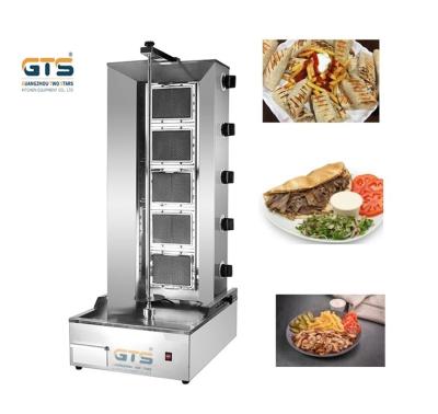 China Commercial Meat Product Machines Gas 5 Burners Shawarma Doner Kebab Chicken Beef Machine Rotary Table Top Tunisia Kuwait Iraq for sale