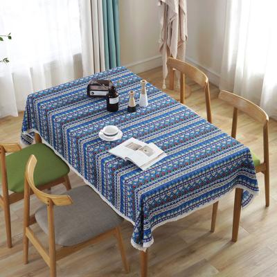 China Ethnic Colorful Square Style Cotton Hemp Boho Tablecloth Ethnic For Home Decor for sale