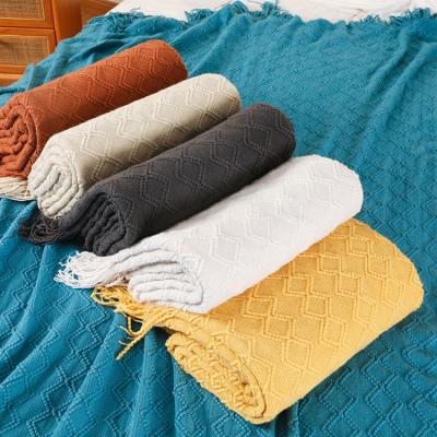 China North Europe good quality hot selling waffle knitted acrylic fabrics throw blanket for all-seaon for sale